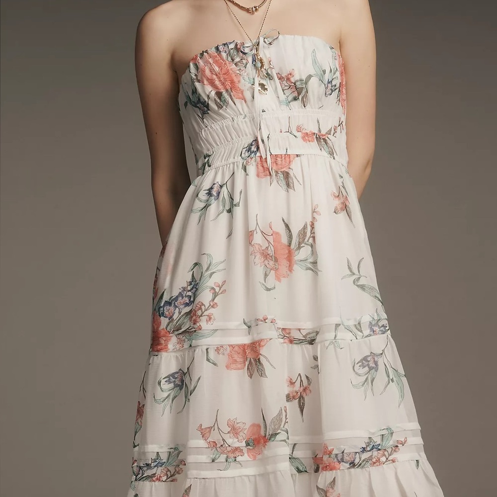 Anthropologie Somerset Strapless Chiffon Midi Dress - Picture 7 of 10
